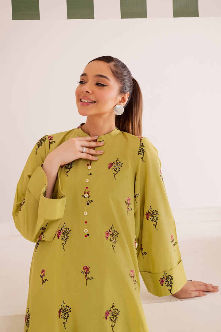 moos green 2Pc -Embroidered Casual