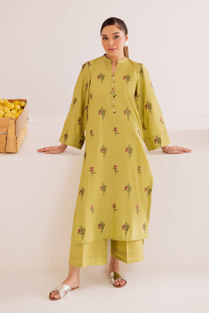 moos green 2Pc -Embroidered Casual
