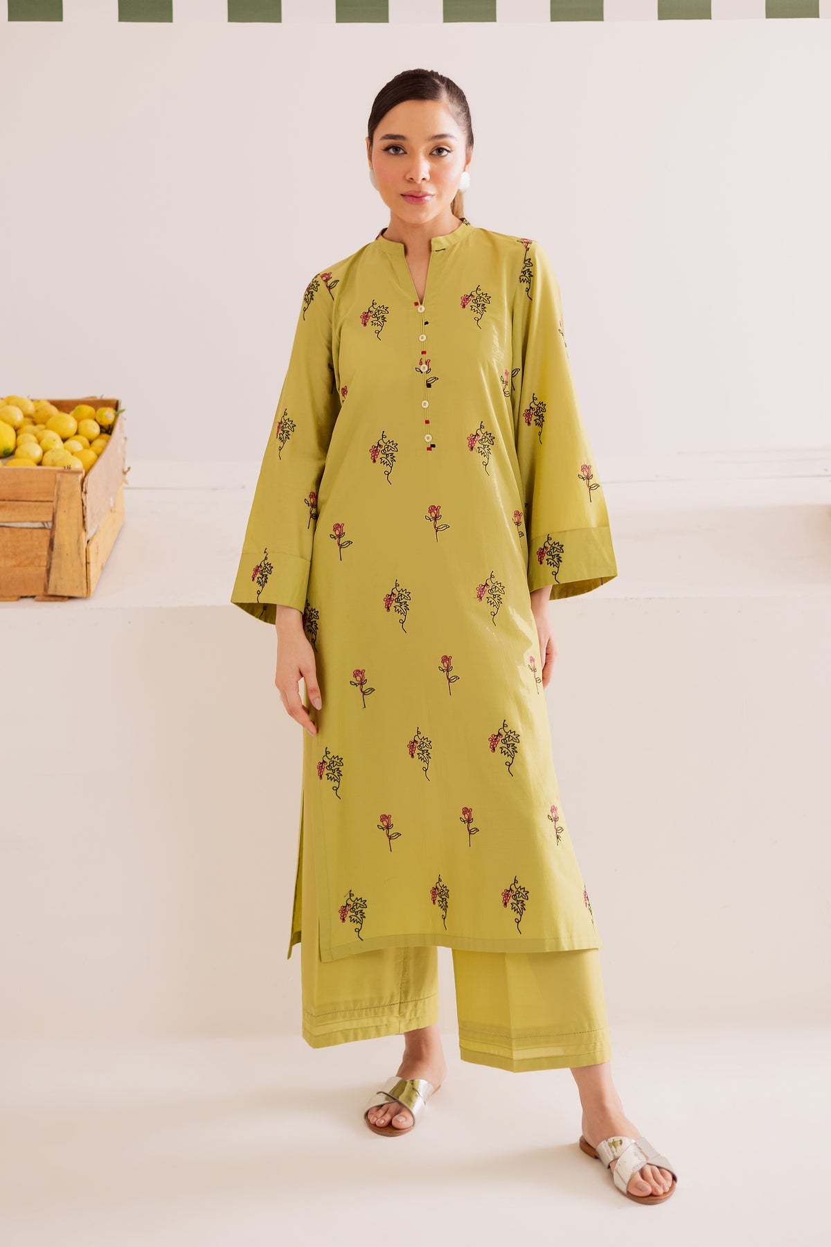 moos green 2Pc -Embroidered Casual