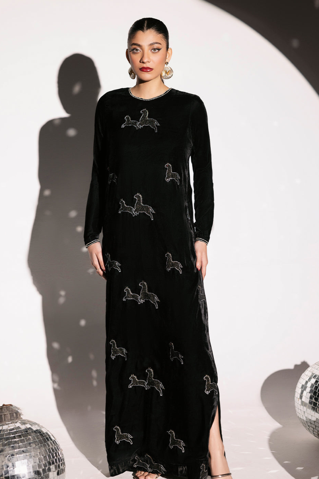 SIYAH -VELVET KAFTAN