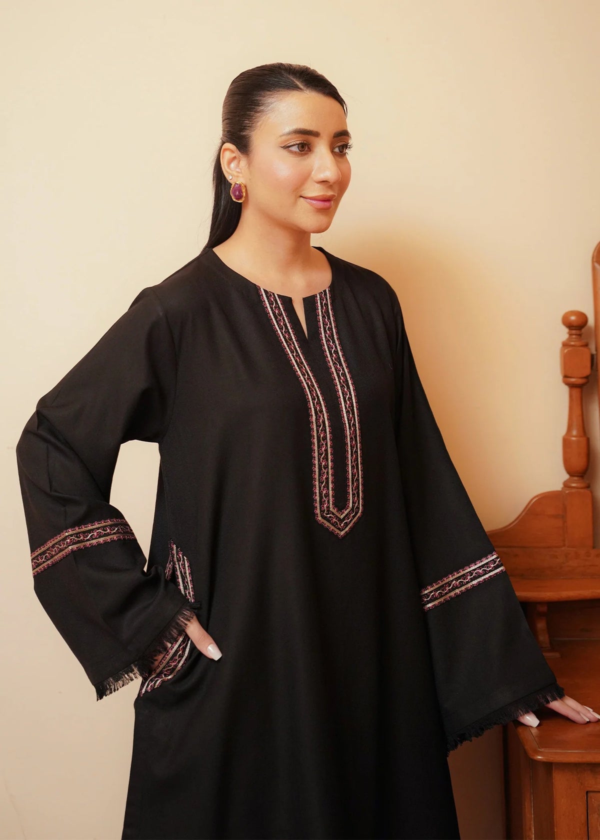 Black Embroidered Marina 2 PC Suit