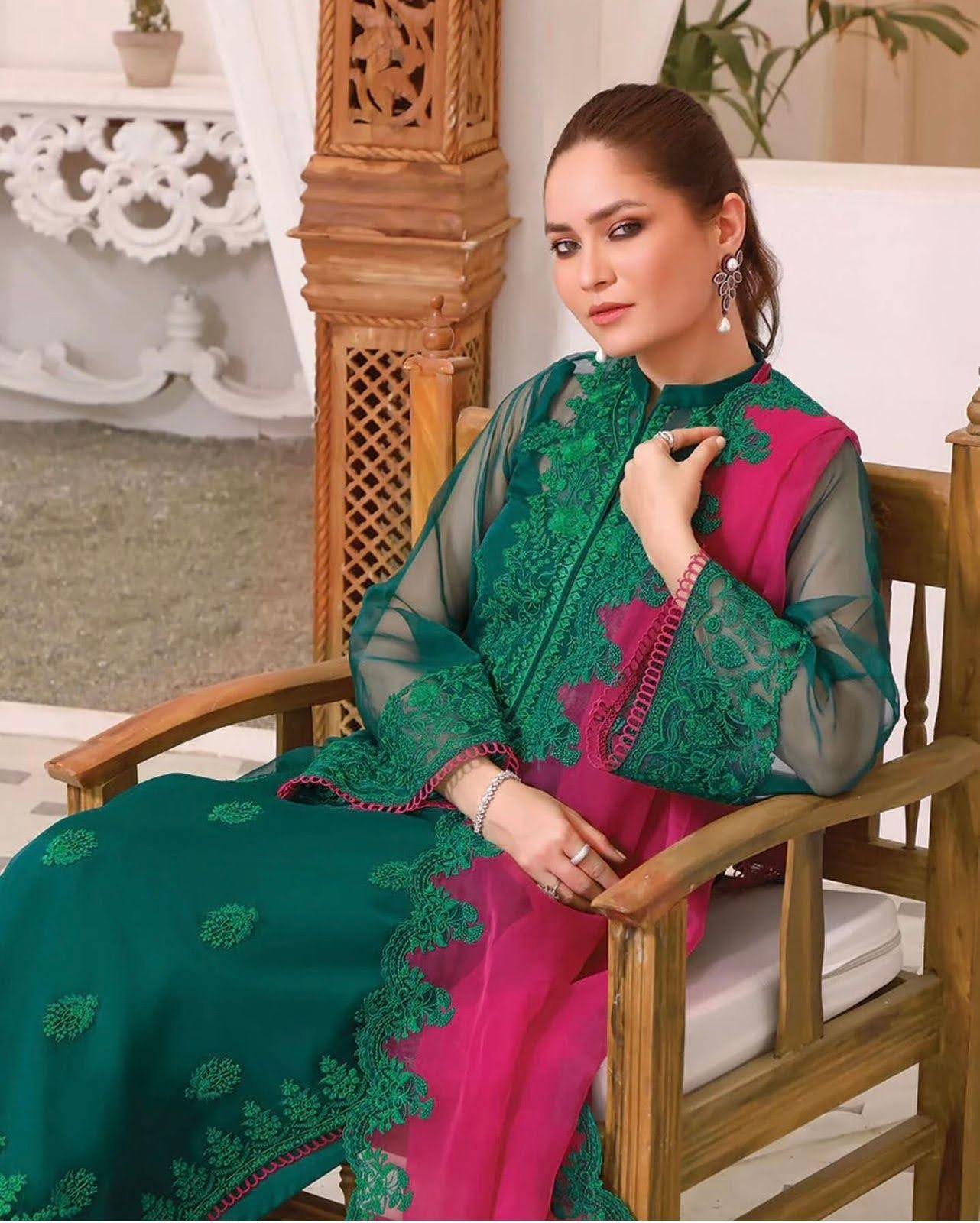 Jade Olive Luxury Pret - Embellished Organza Ensemble