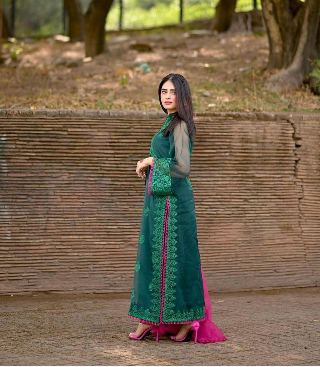 Jade Olive Luxury Pret - Embellished Organza Ensemble