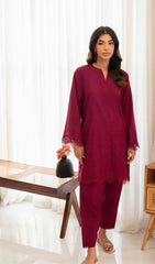 Plum Delight – Elegant Dhanak Embroidered Outfit