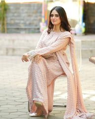 Luxury Pret Salina Peach Kurta Set with Foil Work