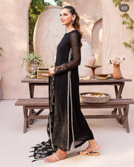 Zari Sitara Embroidered Chiffon 3-Piece Set in Black