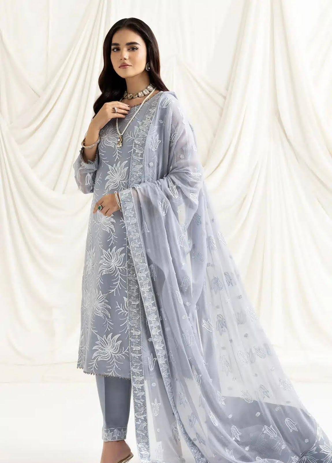 Alizeh Grey Embroidered Organza 3-Piece Set