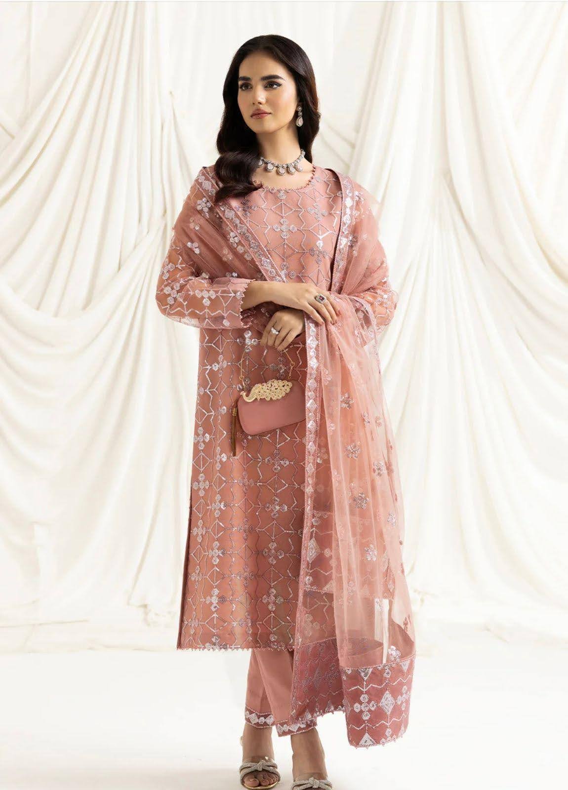 Peach Embroidered Organza 3-Piece Suit